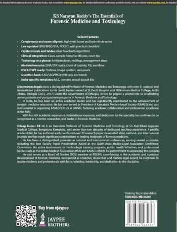KS NARAYAN REDDY'S THE ESSENTIALS OF FORENSIC MEDICINE & TOXICOLOGY by Dharmaraya Ingale (Author), Dileep KUmar KB (Author) 36th edition, Jaypee publisher, Medical Books, MBBS